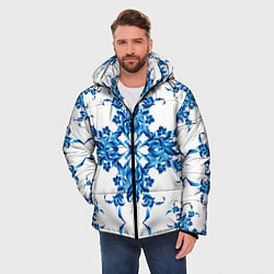 Куртка зимняя мужская Гжель цветы, цвет: 3D-светло-серый — фото 2
