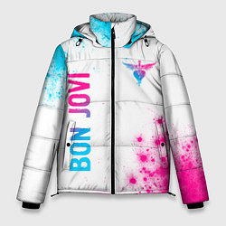 Куртка зимняя мужская Bon Jovi neon gradient style: надпись, символ, цвет: 3D-черный