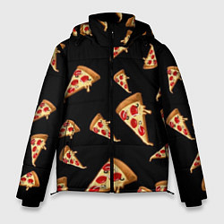 Куртка зимняя мужская Куски пиццы на черном фоне, цвет: 3D-красный
