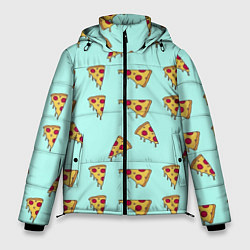 Куртка зимняя мужская Куски пиццы на голубом фоне, цвет: 3D-красный