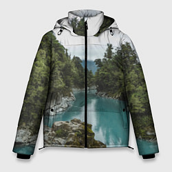 Мужская зимняя куртка Река, лес и скалы