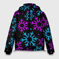 Куртка зимняя мужская Неоновые снежинки, цвет: 3D-красный