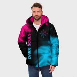 Куртка зимняя мужская Dark Souls - neon gradient: надпись, символ, цвет: 3D-черный — фото 2