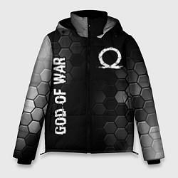 Куртка зимняя мужская God of War glitch на темном фоне: надпись, символ, цвет: 3D-черный
