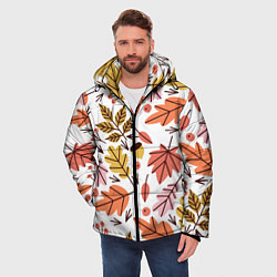 Куртка зимняя мужская Осенний паттерн - листья, цвет: 3D-красный — фото 2
