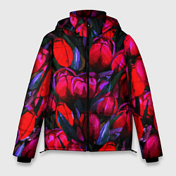 Куртка зимняя мужская Тюльпаны - поле красных цветов, цвет: 3D-черный