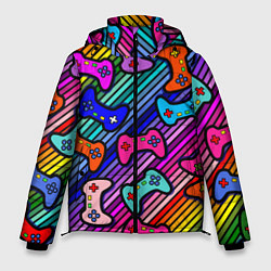 Куртка зимняя мужская Многоцветные полоски с джойстиками, цвет: 3D-красный