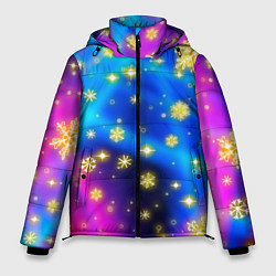 Куртка зимняя мужская Снежинки и звезды - яркие цвета, цвет: 3D-красный