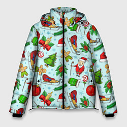 Куртка зимняя мужская Новогодний паттерн, цвет: 3D-светло-серый