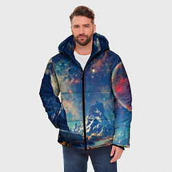 Куртка зимняя мужская Горы и бескрайний космос, цвет: 3D-черный — фото 2
