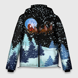 Куртка зимняя мужская Санта на оленях в ночном небе, цвет: 3D-черный