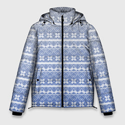 Куртка зимняя мужская Белый скандинавский орнамент на серо-голубом фоне, цвет: 3D-черный