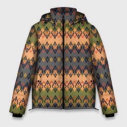 Куртка зимняя мужская Желто-оливковый полосатый орнамент, цвет: 3D-красный