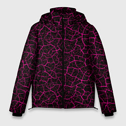 Мужская зимняя куртка Абстрактные розовые узоры в виде трещин на чёрном