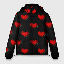 Куртка зимняя мужская Красные сердца полигоны, цвет: 3D-черный