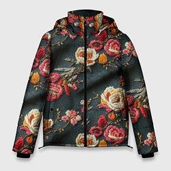 Мужская зимняя куртка Эффект вышивки разные цветы