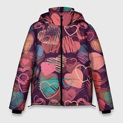 Куртка зимняя мужская Узор из разных сердец, цвет: 3D-светло-серый
