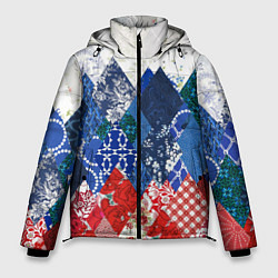 Куртка зимняя мужская Флаг России в стиле пэчворк, цвет: 3D-черный