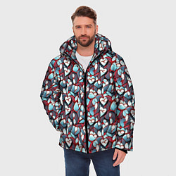 Куртка зимняя мужская Абстрактный паттерн с сердцами, цвет: 3D-черный — фото 2