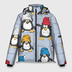 Куртка зимняя мужская Смешные пингвины, цвет: 3D-красный