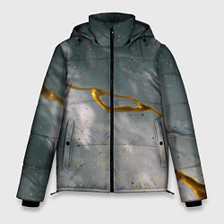Мужская зимняя куртка Абстрактный серо-белый туман и золотая краска