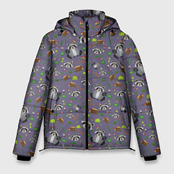Куртка зимняя мужская Енотики паттерн, цвет: 3D-черный