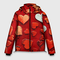 Мужская зимняя куртка Красные сердца на красном фоне