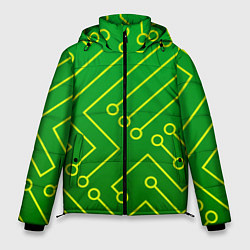 Куртка зимняя мужская Технический зелёный паттерн с жёлтыми лучами, цвет: 3D-светло-серый