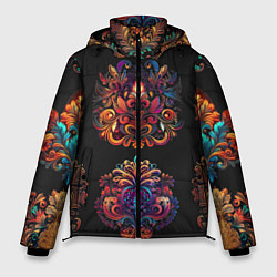 Куртка зимняя мужская Русские орнаменты неон, цвет: 3D-черный