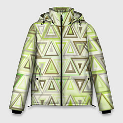 Куртка зимняя мужская Геометрический светло-зелёный паттерн из треугольн, цвет: 3D-черный