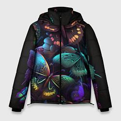 Куртка зимняя мужская Разные неоновые бабочки, цвет: 3D-черный