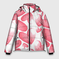 Мужская зимняя куртка Розовые акварельные сердца - паттерн