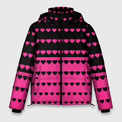 Куртка зимняя мужская Черные и розовые сердца узор, цвет: 3D-черный