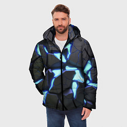 Куртка зимняя мужская Голубая светящаяся неоновая лава, цвет: 3D-светло-серый — фото 2