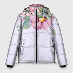 Мужская зимняя куртка Пастельные цветы акварелью - наверху