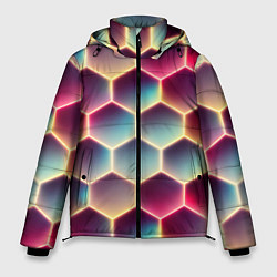 Куртка зимняя мужская Неоновый гексагон, цвет: 3D-черный