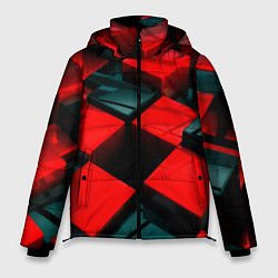 Куртка зимняя мужская Кубы геометрии красный и чёрный, цвет: 3D-красный