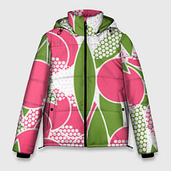 Куртка зимняя мужская Абстракция круги и зеленый лист, цвет: 3D-светло-серый