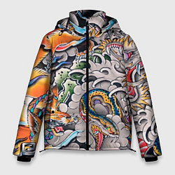 Куртка зимняя мужская Иредзуми: дракон и лис, цвет: 3D-черный