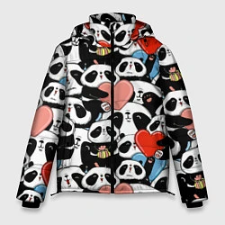 Куртка зимняя мужская Панды с сердечками, цвет: 3D-черный