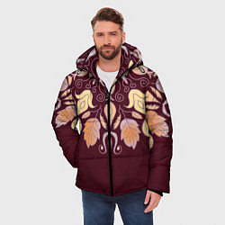 Куртка зимняя мужская Узор из осенних листьев и шиповника, цвет: 3D-красный — фото 2