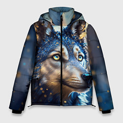 Куртка зимняя мужская Волк на синем фоне, цвет: 3D-красный