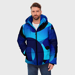 Куртка зимняя мужская Синие линии в виде узоров, цвет: 3D-черный — фото 2