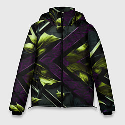 Мужская зимняя куртка Зеленые листья и фиолетовые вставки