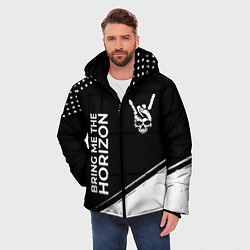 Куртка зимняя мужская Bring Me the Horizon и рок символ на темном фоне, цвет: 3D-черный — фото 2
