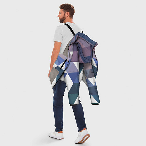 Мужская зимняя куртка Абстрактные разноцветные треугольники в паттерне / 3D-Светло-серый – фото 5