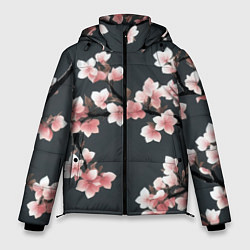 Куртка зимняя мужская Цветущее дерево на темном фоне, цвет: 3D-черный