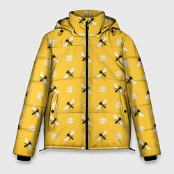 Куртка зимняя мужская Пчелы и цветы паттерн, цвет: 3D-красный