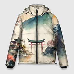 Куртка зимняя мужская Японский пейзаж - акварель, цвет: 3D-светло-серый