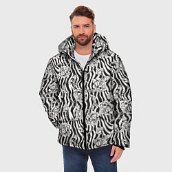 Куртка зимняя мужская Декоративные цветы на фоне зебры, цвет: 3D-светло-серый — фото 2